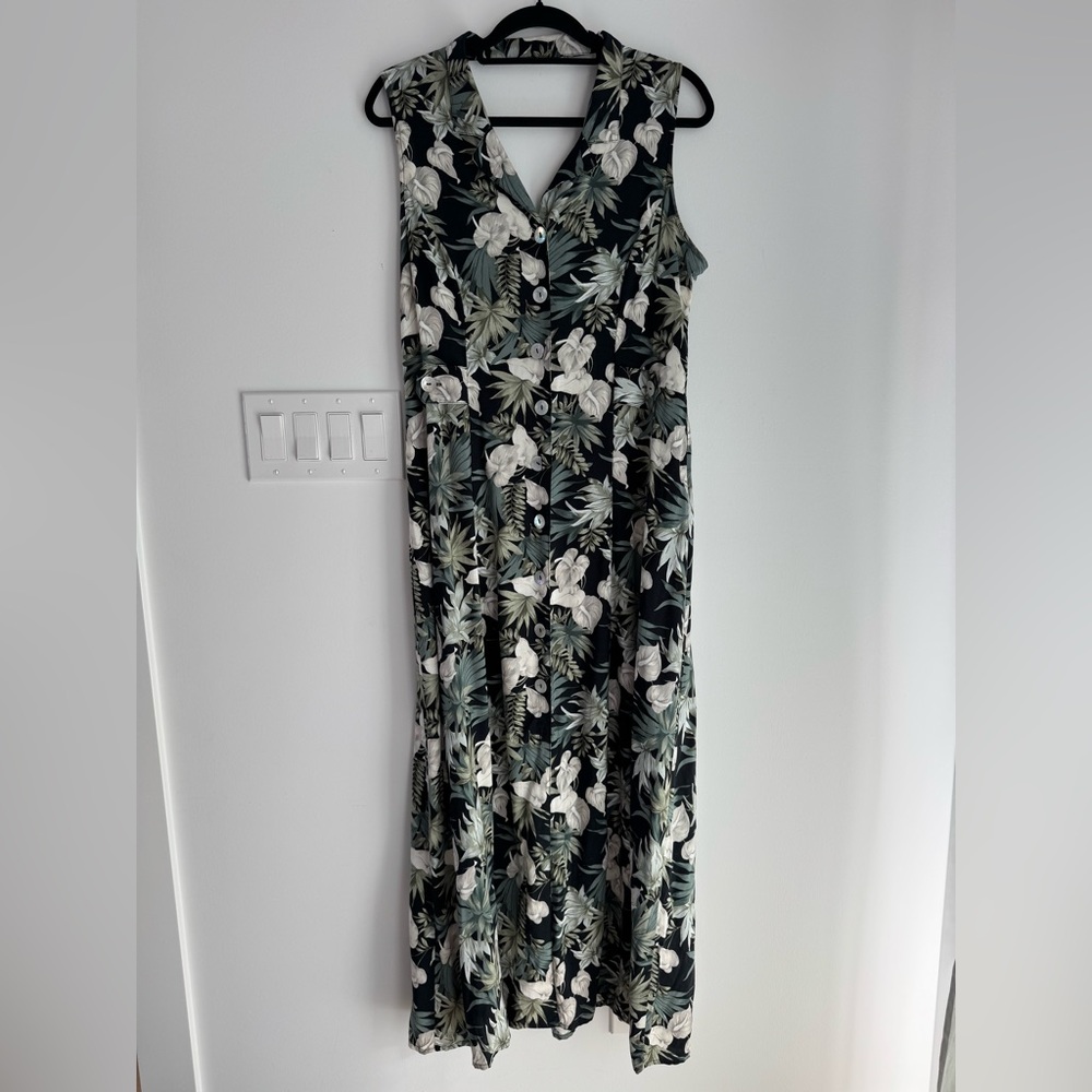Vintage TEDDI shirt floral maxi dress Women’s size 12 Hawaiian Tropical